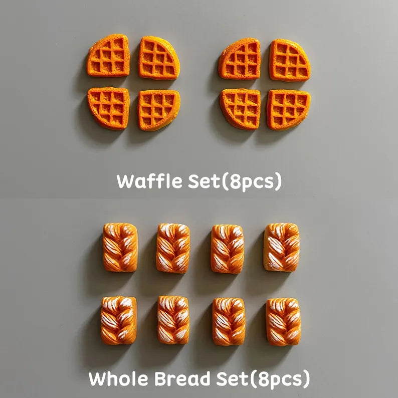 Bread Bakery Fridge Magnet Set Waffle Whole Breads Croissant Baguette Realistic Miniature Food Kitchen Decor Gift Refrigerator Magnets